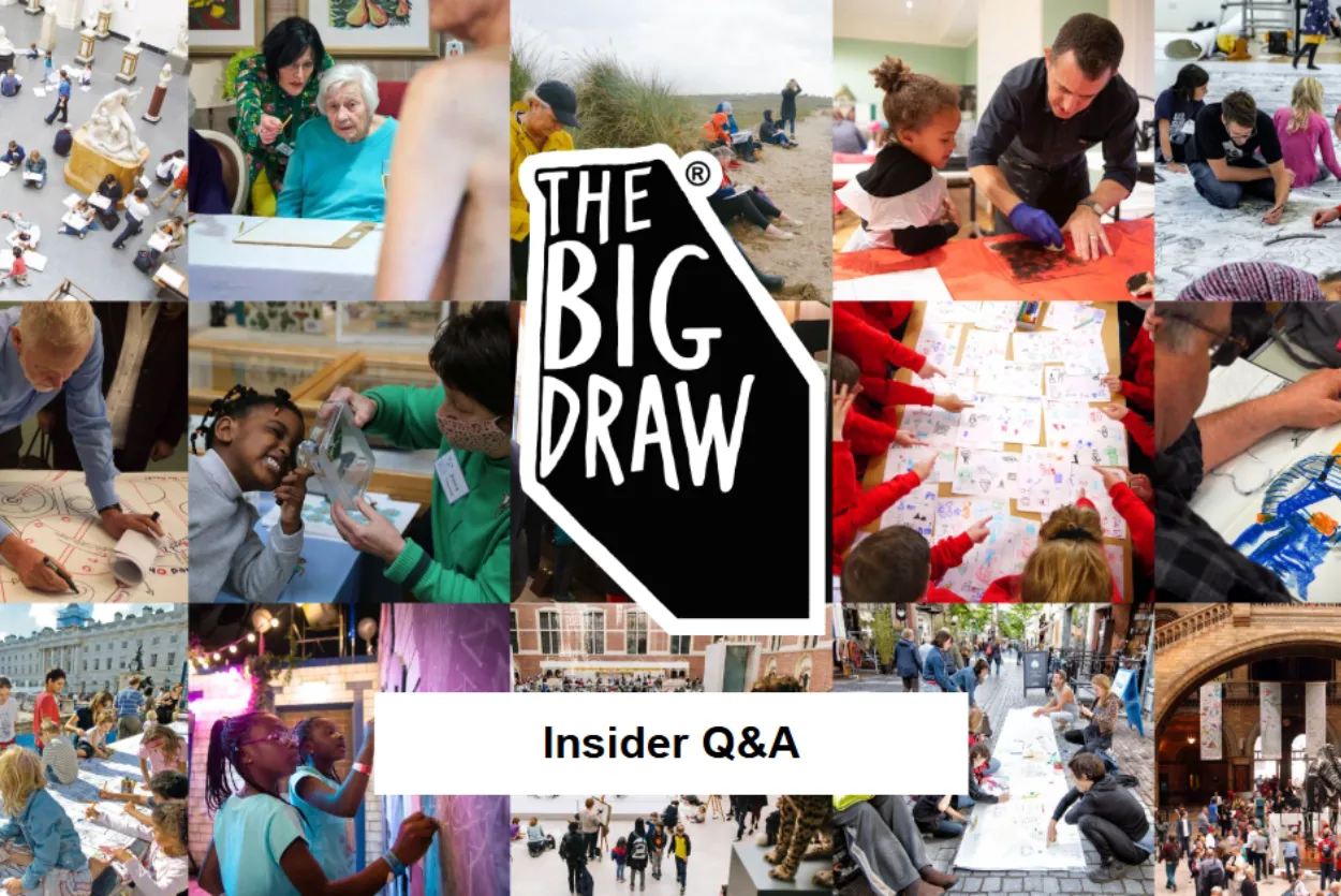 collection of images from Big Draw Festival events and people drawing in various settings and contexts
