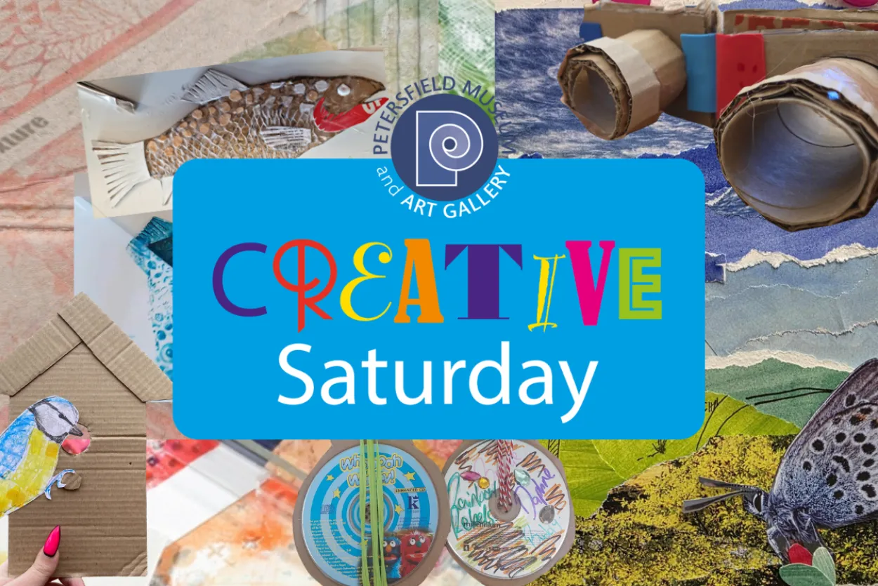 A collage of crafts with the Creative Saturday logo on top in the centre