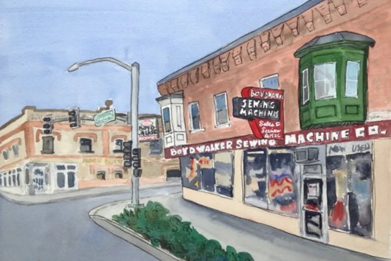 watercolor painting of Boyd Walker Machine Shop in Spokane, WA