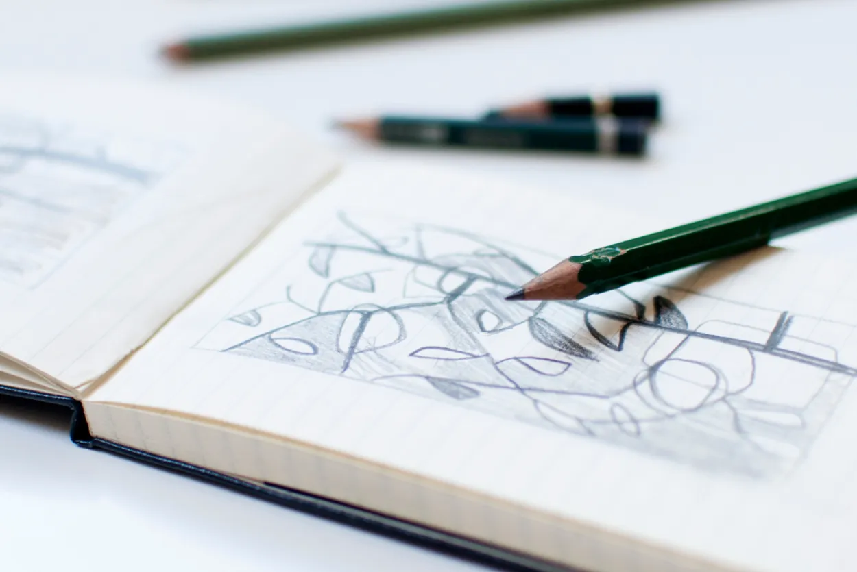 Pencil drawings in small sketchbook
