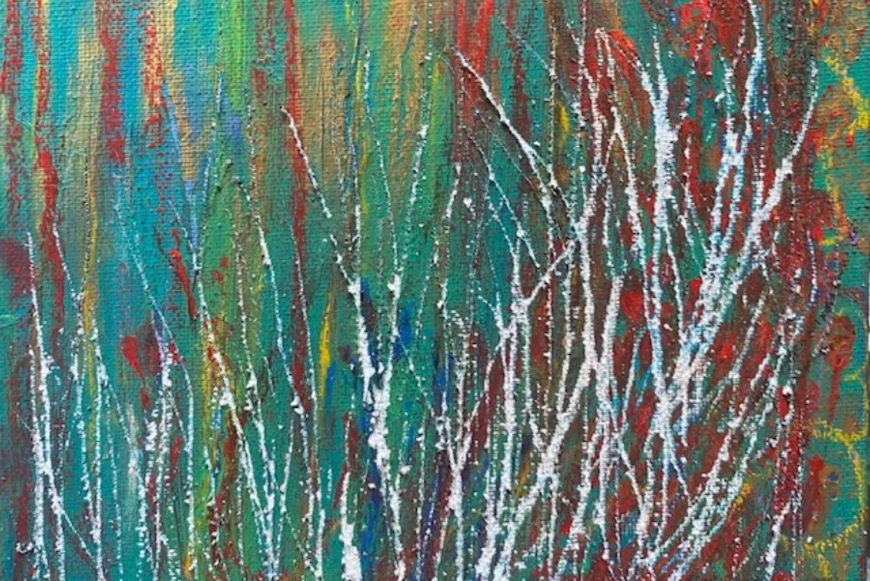 Artwork created with natural materials, featuring lots of colours