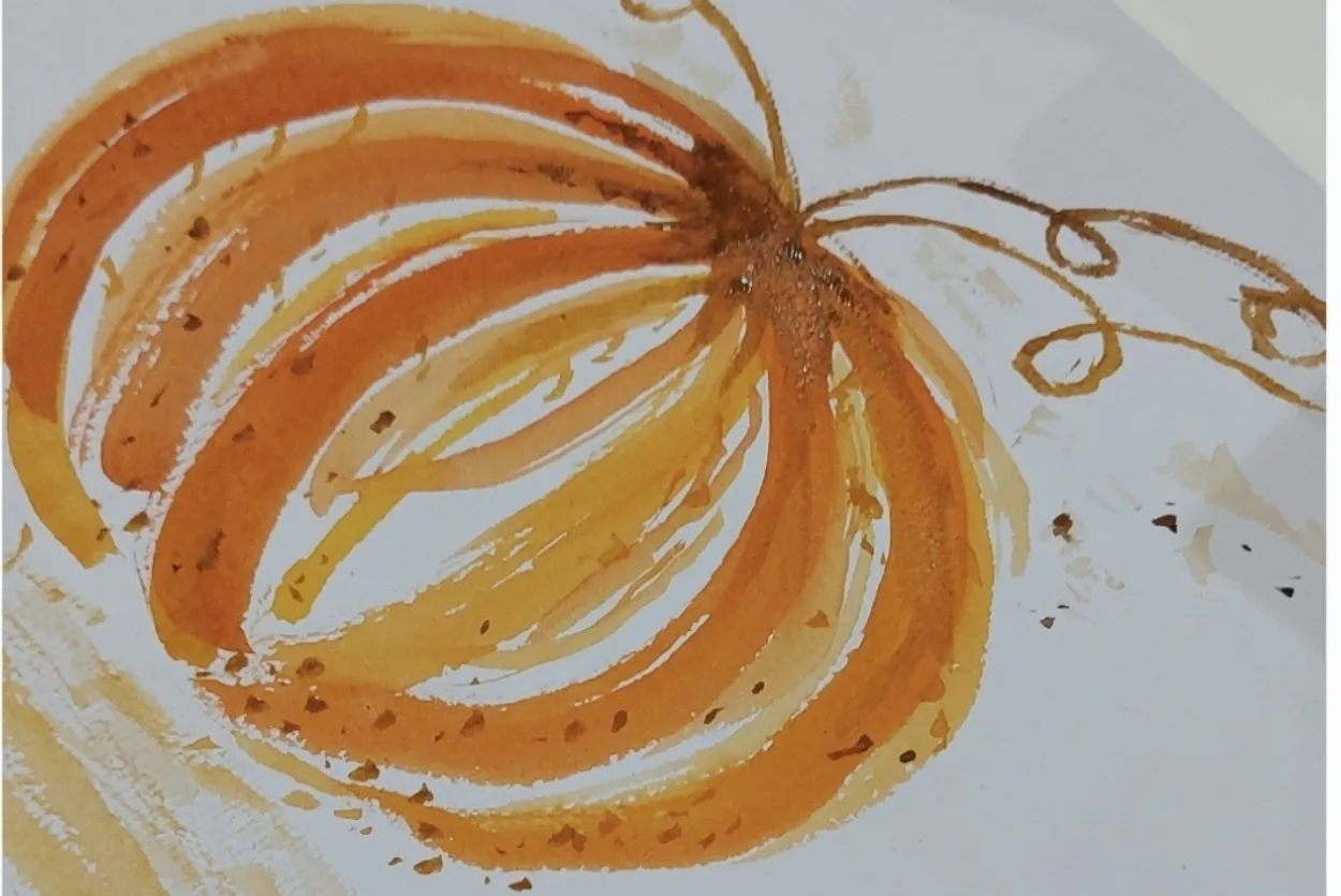 A watercolour painting of an artic seascape with a clownfish swimming in a small lake