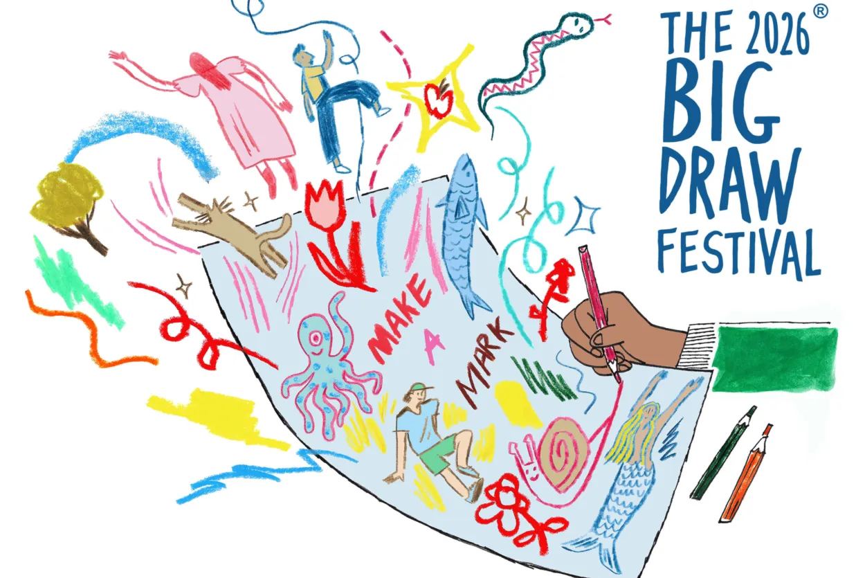 The Big Draw Festival 2026, logo, Ely Markets with Laura Pearson-Clark