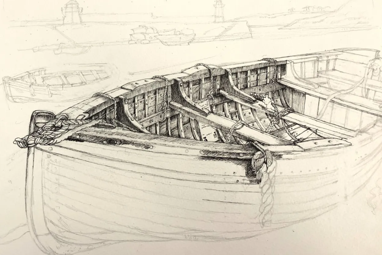Pencil drawing of a boat