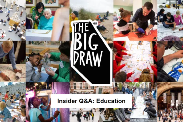 Collection of Big Draw Photos of participants drawing in a varaity of locations.