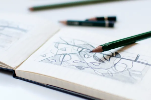 Pencil drawings in small sketchbook
