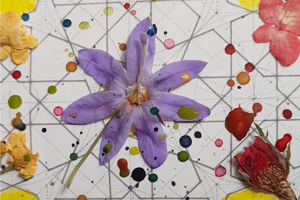 An artwork inspired by nature, focused on a purple flower