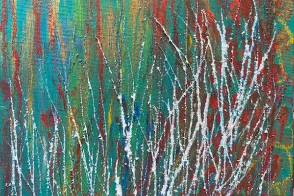 Artwork created with natural materials, featuring lots of colours