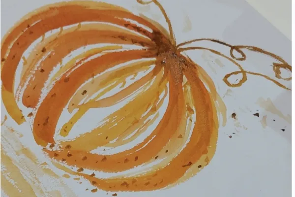 A watercolour painting of an artic seascape with a clownfish swimming in a small lake